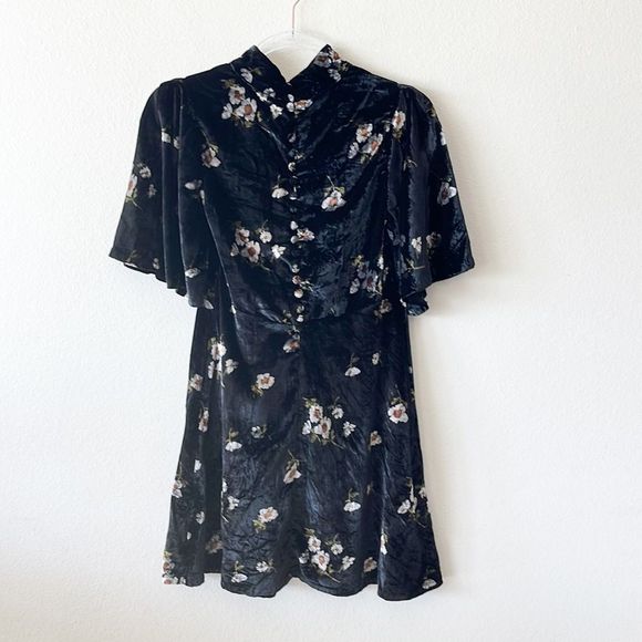 Free People Be My Baby Velvet Floral Print High Neck Mini Dress - Picture 8 of 12